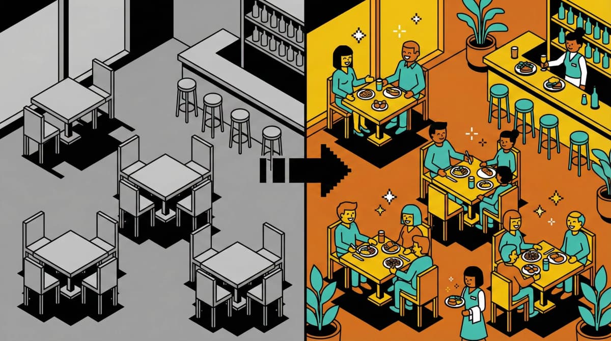 Trasformazione ristorante: da vuoto a pieno di clienti